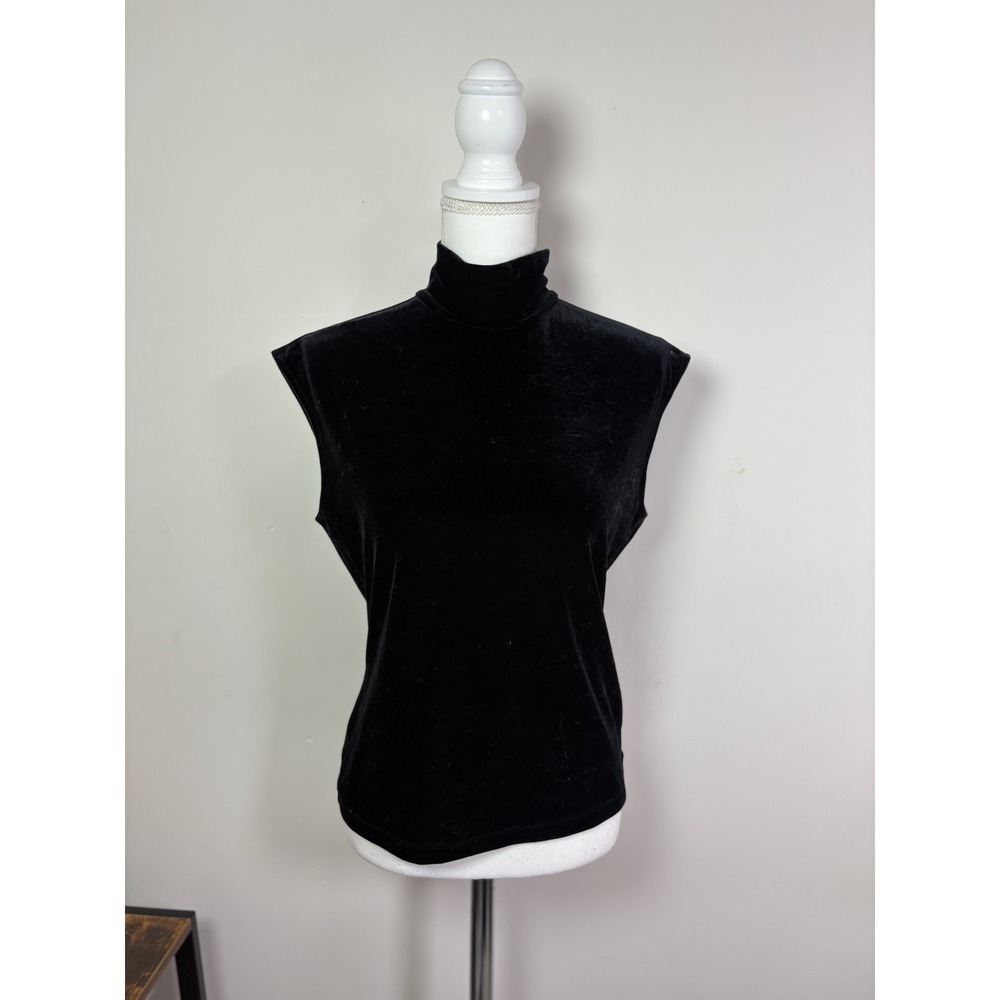 The Limited Black Velvet Sleeveless Mock Neck Top Slim Fit Stretch Shell